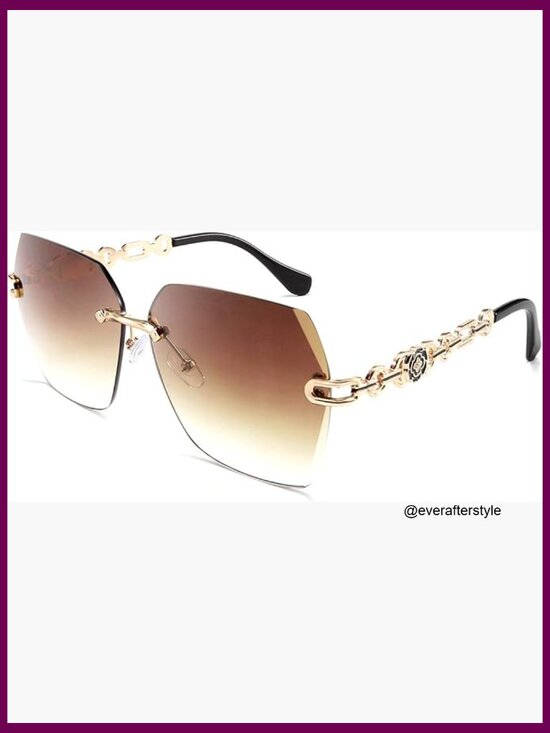 Metal Frame Rimless Sunglasses Diamond Cutting Lens UV400 main image 7